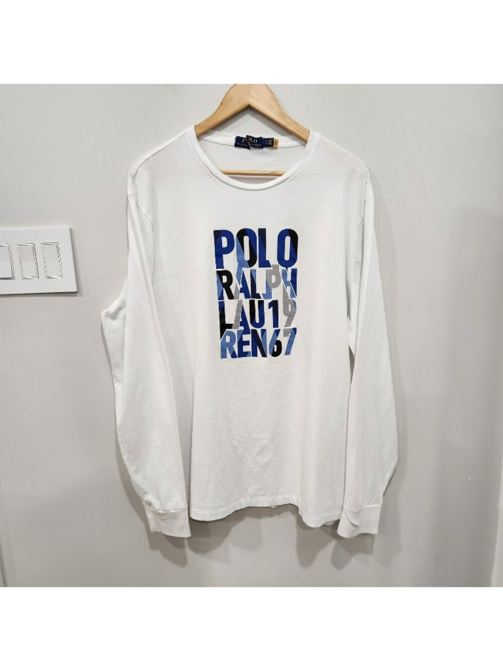 Polo Ralph Lauren T Shirt Mens XL White Long Sleeve Crew Neck Graphic Logo 1967